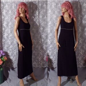 Vintage 90s Prom Dress 1990s Black Y2K Rhinestone Retro Slinky Maxi Size Small